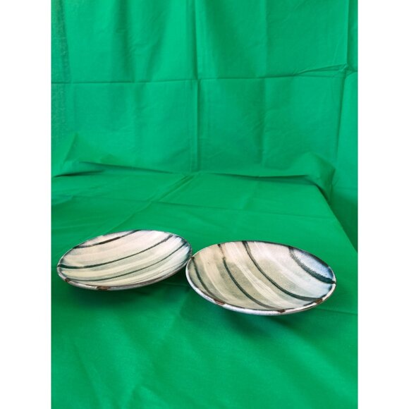 Handcrafted Ceramic Striped Bowls Set Of 2 - 6-Inch Diameter - Neutral Tones Hom - Picture 1 of 2